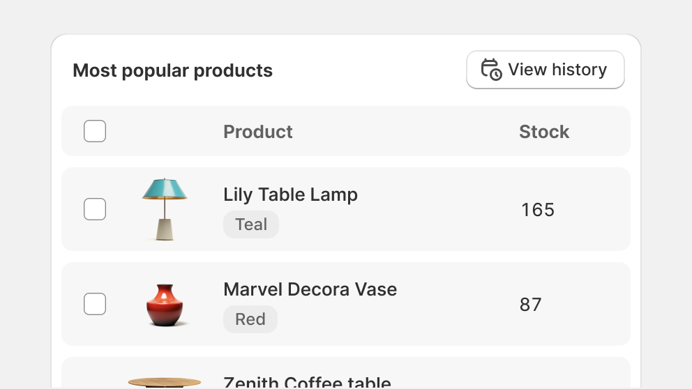 A data table built with nested surfaces