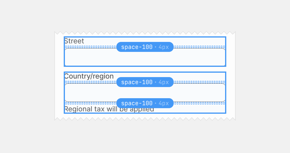 A part of a card showing two form layout items as stacks with space-100 gaps.