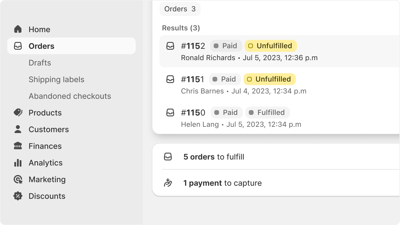 Different components using the order icon consistently