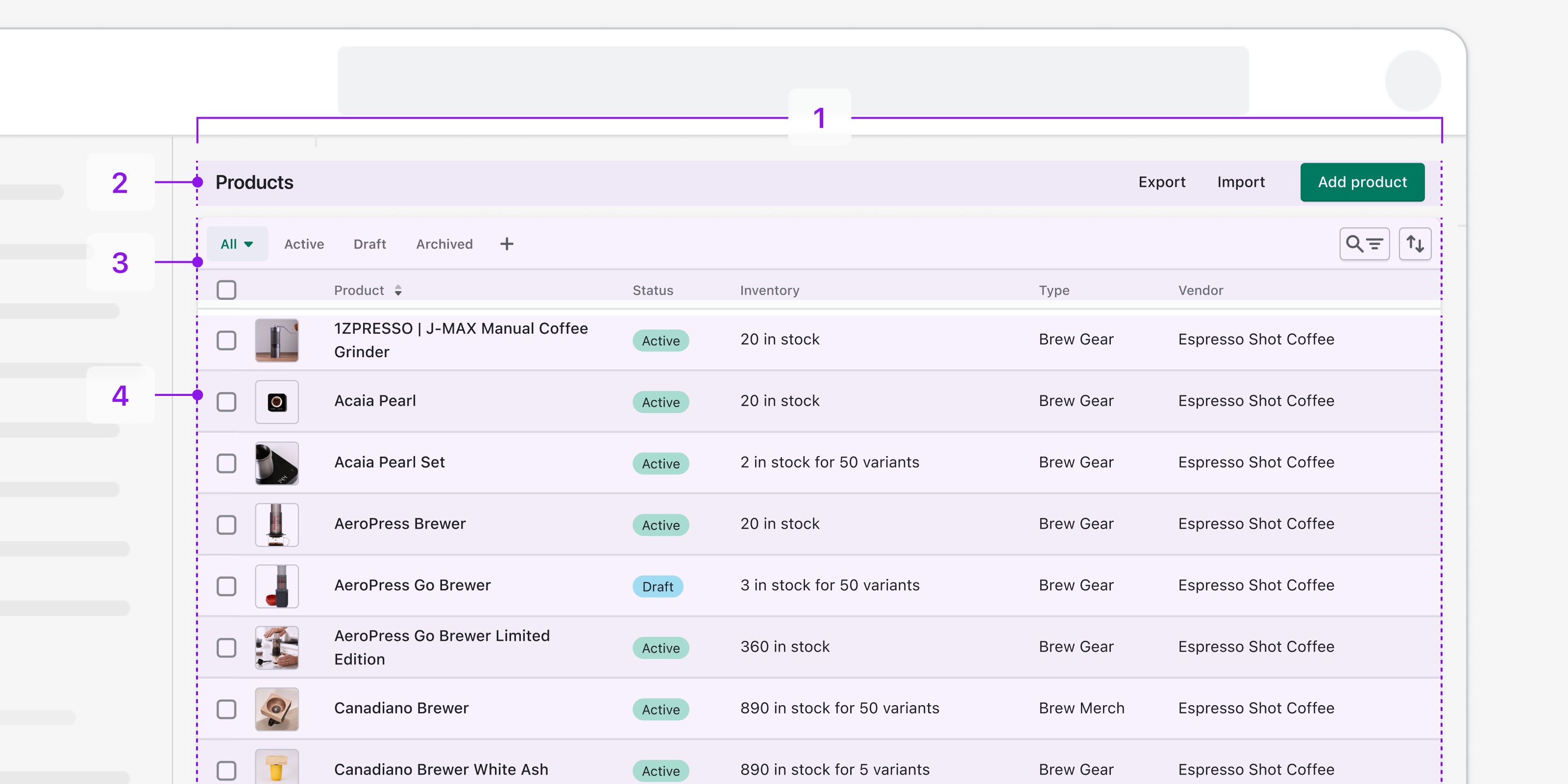 Products index page